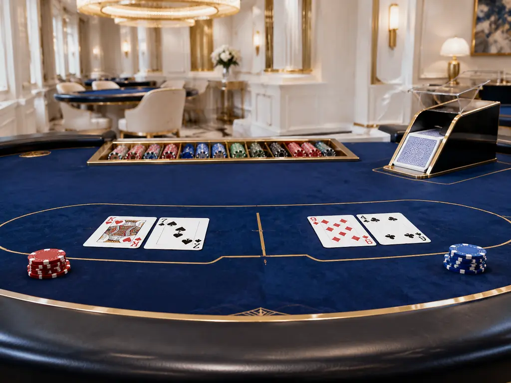 Meja baccarat dengan dua kelompok kartu