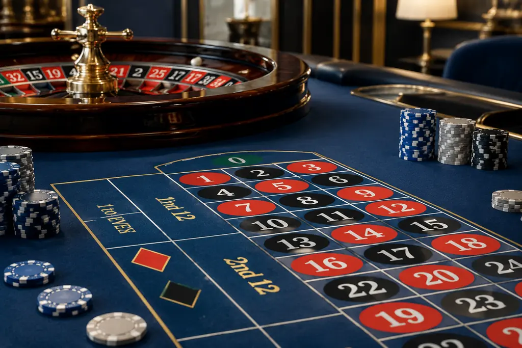 Bola dan area taruhan pada meja roulette