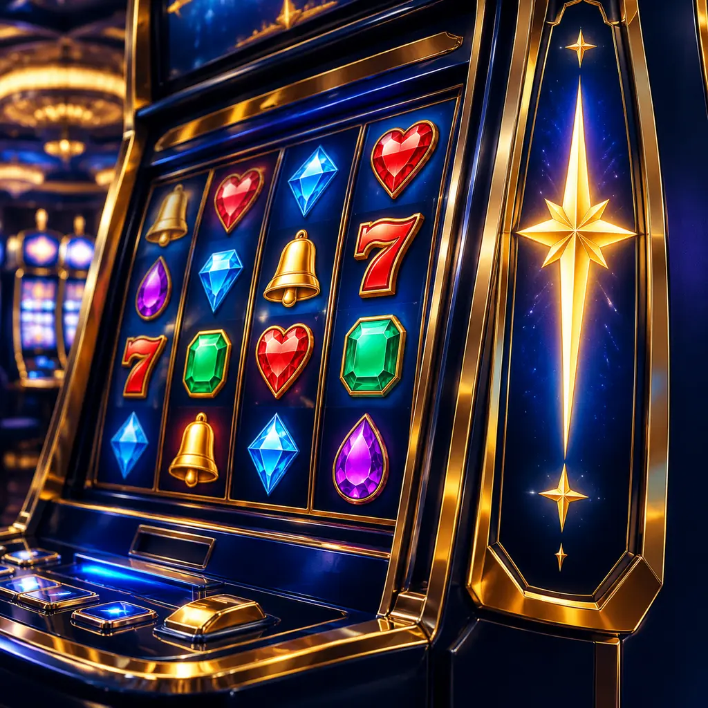 Detail simbol permata dan bintang pada mesin slot kasino