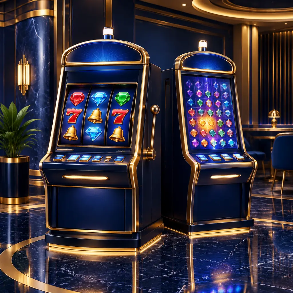 Dua mesin slot dengan rancangan layar berbeda